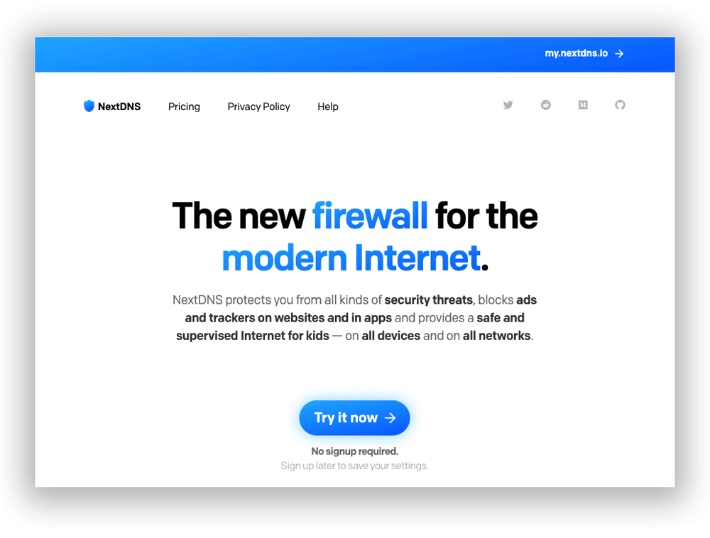 a screenshot from the homepage of NextDNS